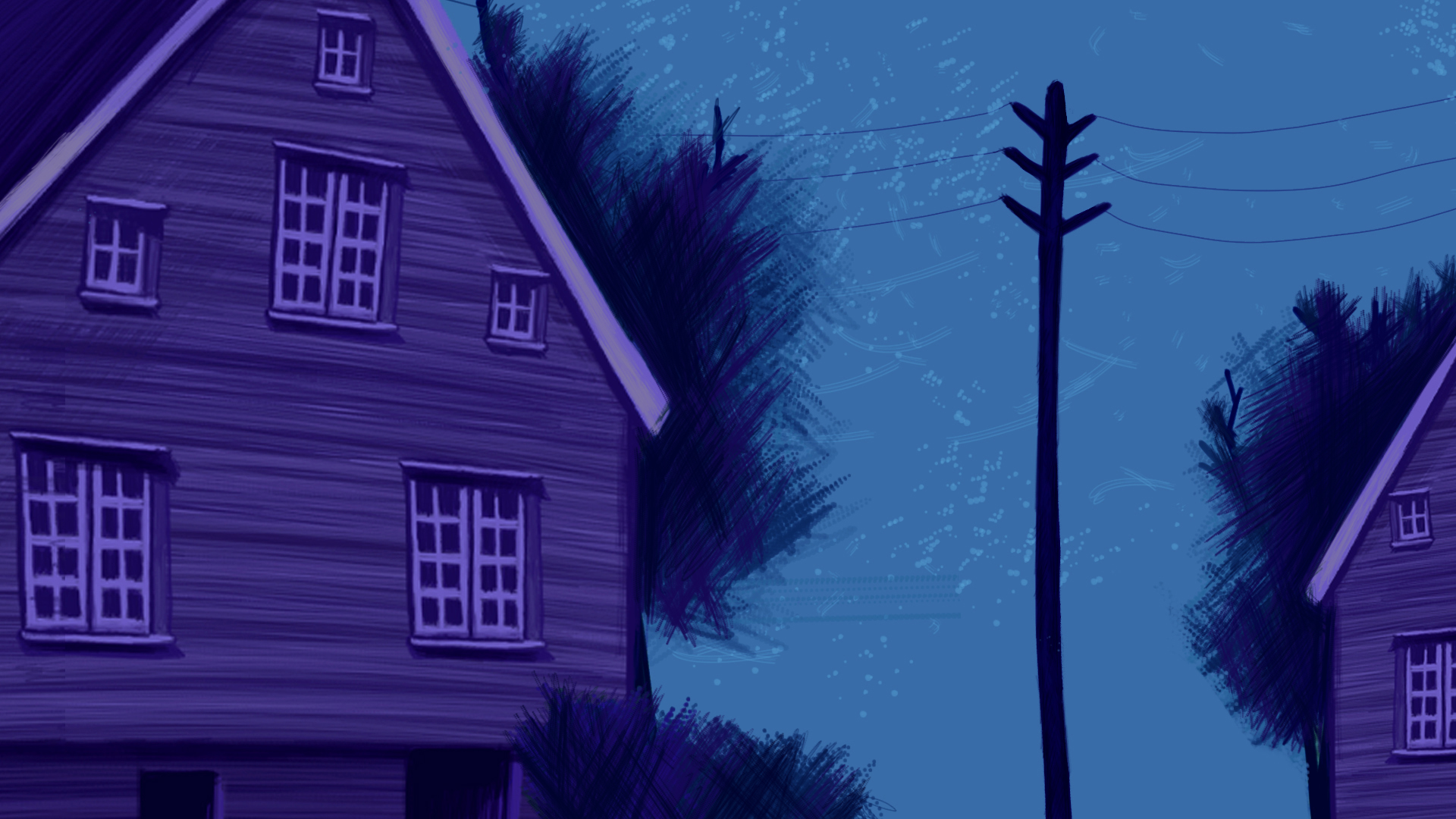 Dessin d'une ville avec une maison en gros plan.