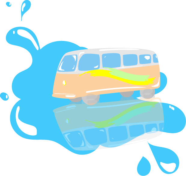 dessin d'un van qui fonce dans l'eau