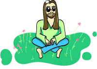 dessin d'un hippie assis dans l'herbe